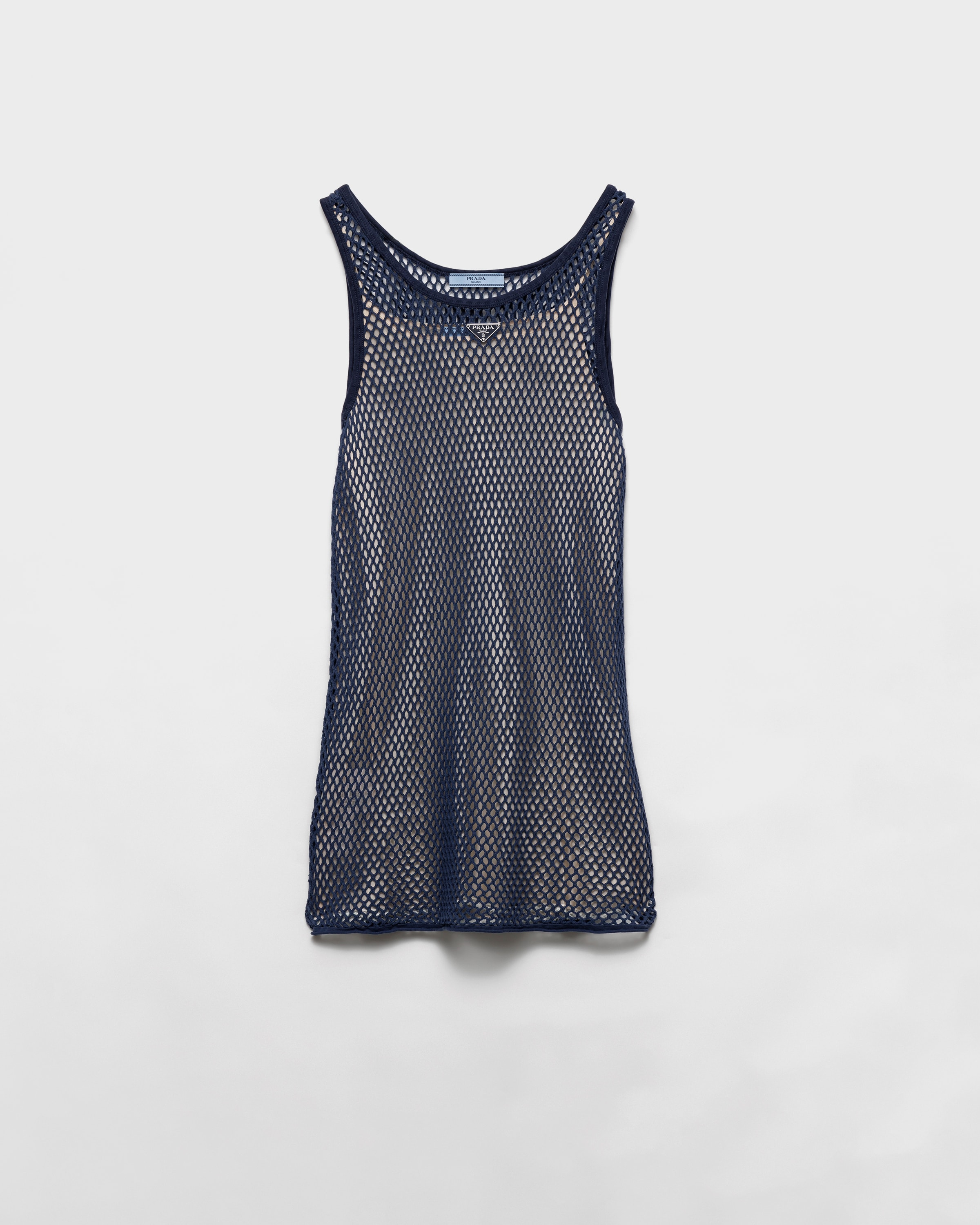 【送料&関税込】Prada Navy Blue Mesh Mini Dress Navy Cotton mesh dress | PRADA