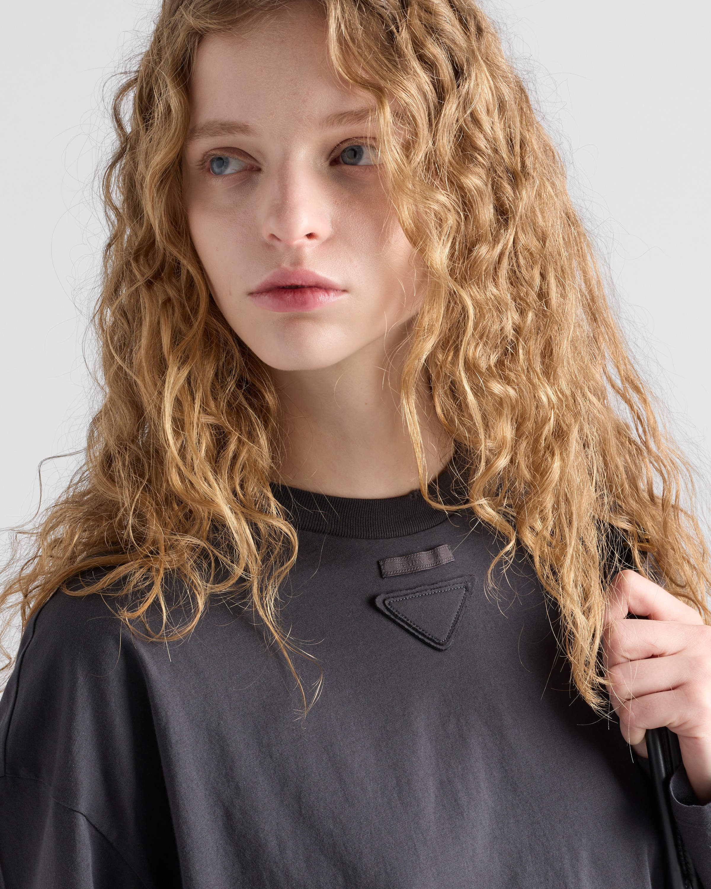 Lead Gray Long-sleeved Jersey T-shirt | PRADA