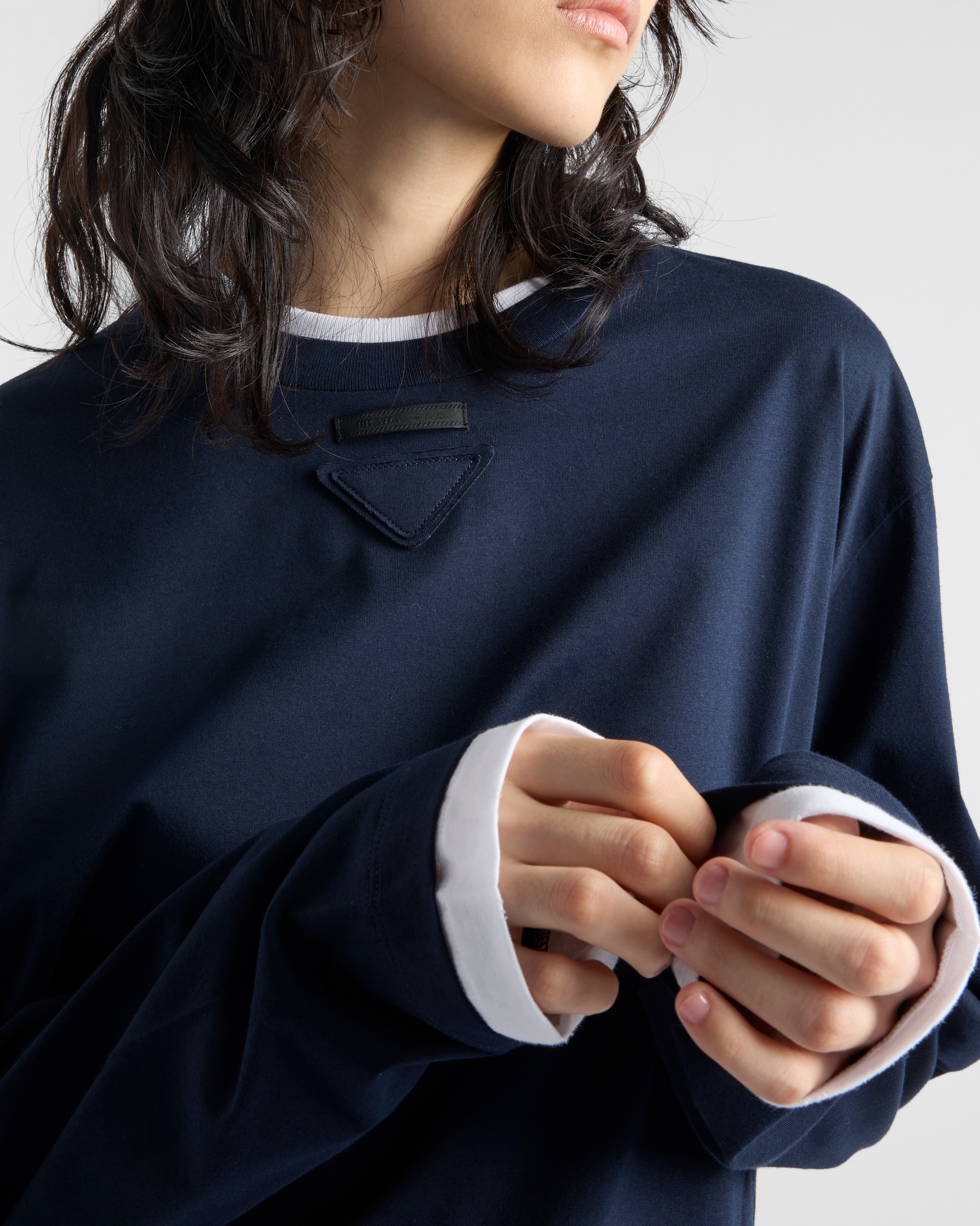 6万取引突破★UPS速達便利用【PRADA】34668_ジャージー Tシャツ Navy Long-sleeved jersey T-shirt | PRADA