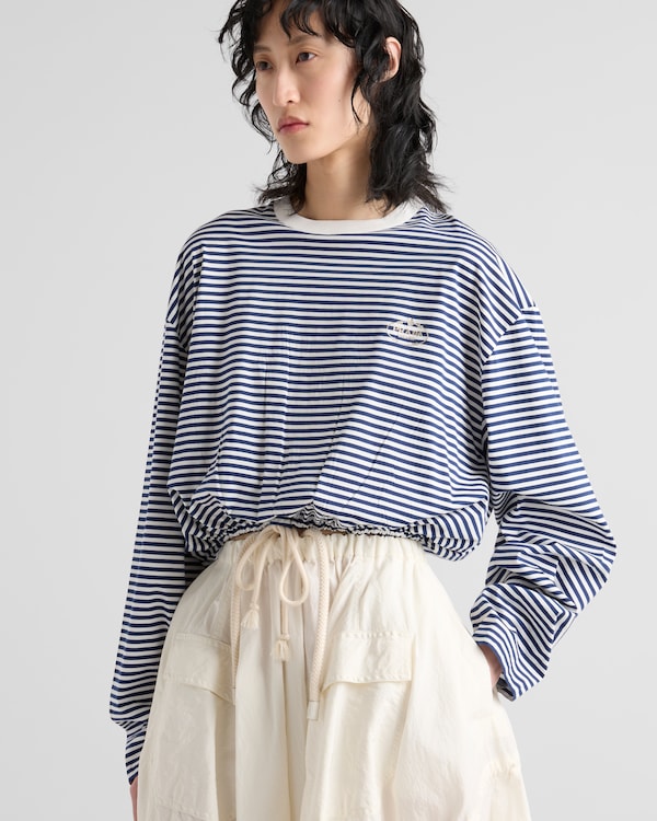 Long-sleeved striped jersey T-shirt - Navy Long-sleeved striped jersey T-shirt - Navy