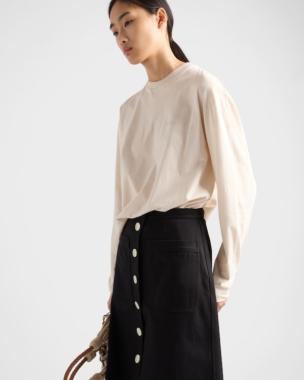 T-shirt a maniche lunghe in jersey di cotone - Gesso T-shirt a maniche lunghe in jersey di cotone - Gesso