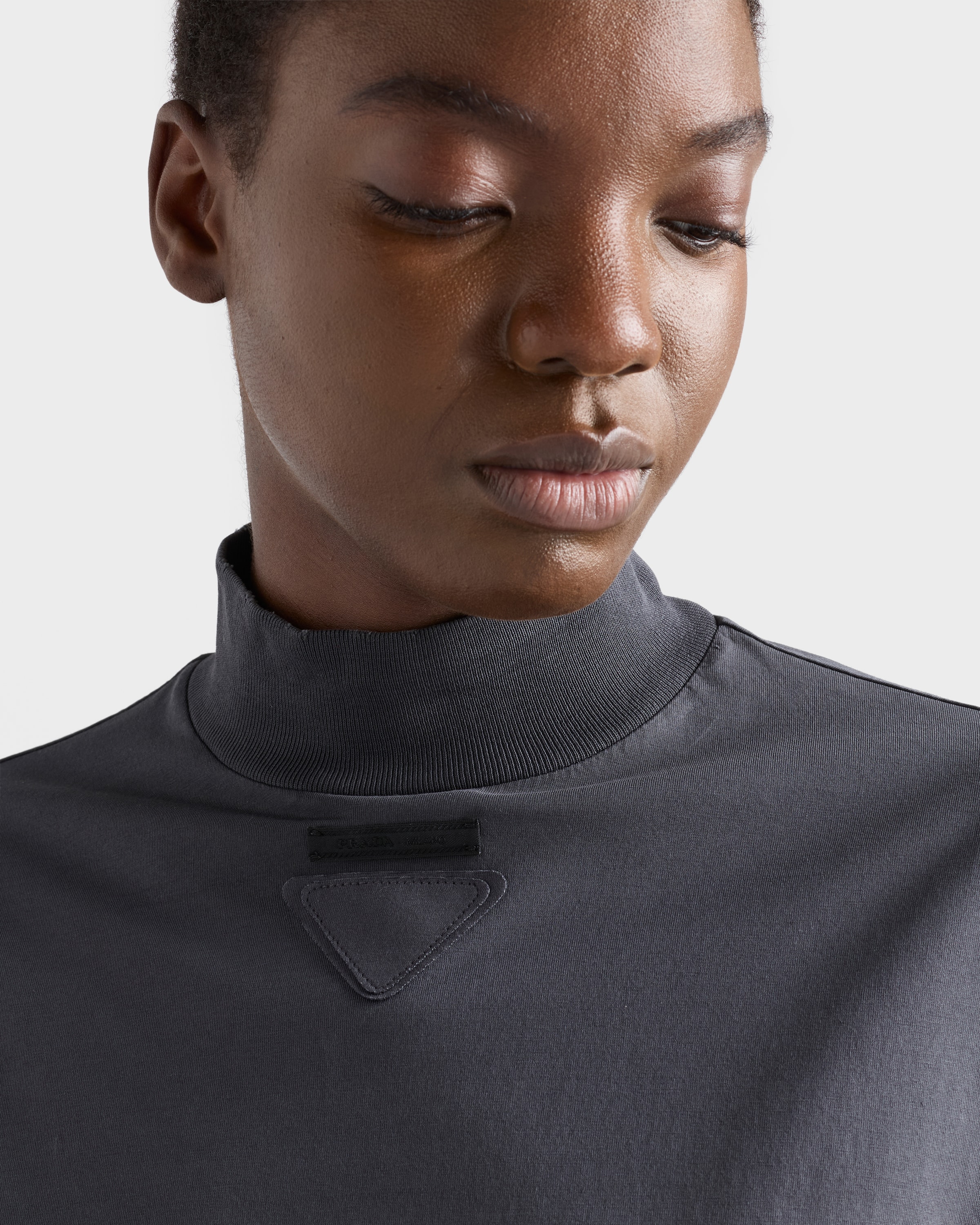 Lead Gray Long-sleeved Cotton Jersey T-shirt | PRADA - Japan