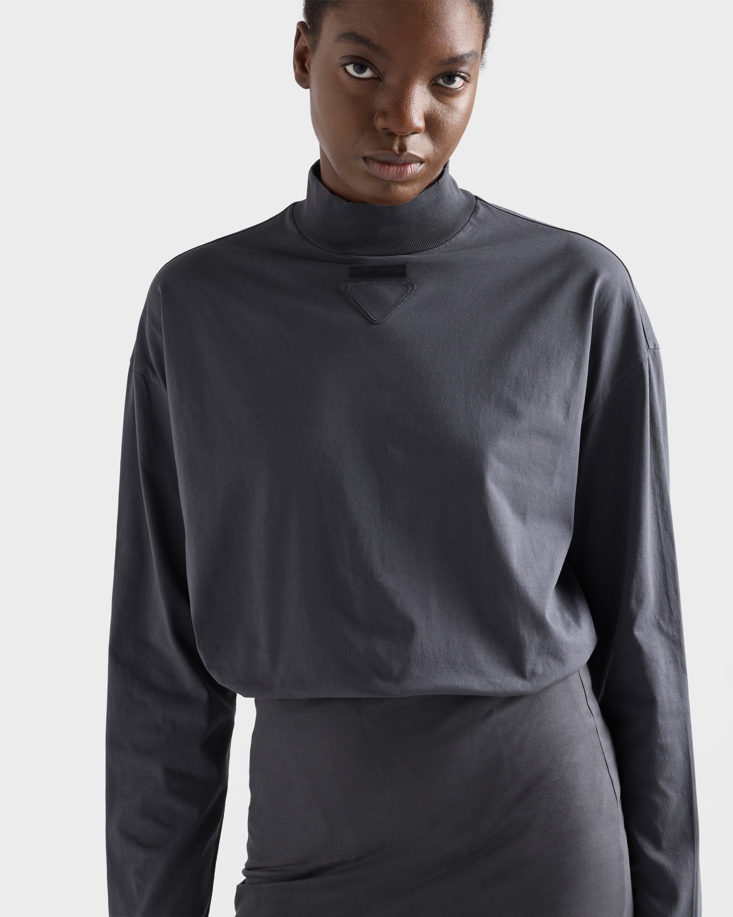 Lead Gray Long-sleeved Cotton Jersey T-shirt | PRADA - Japan