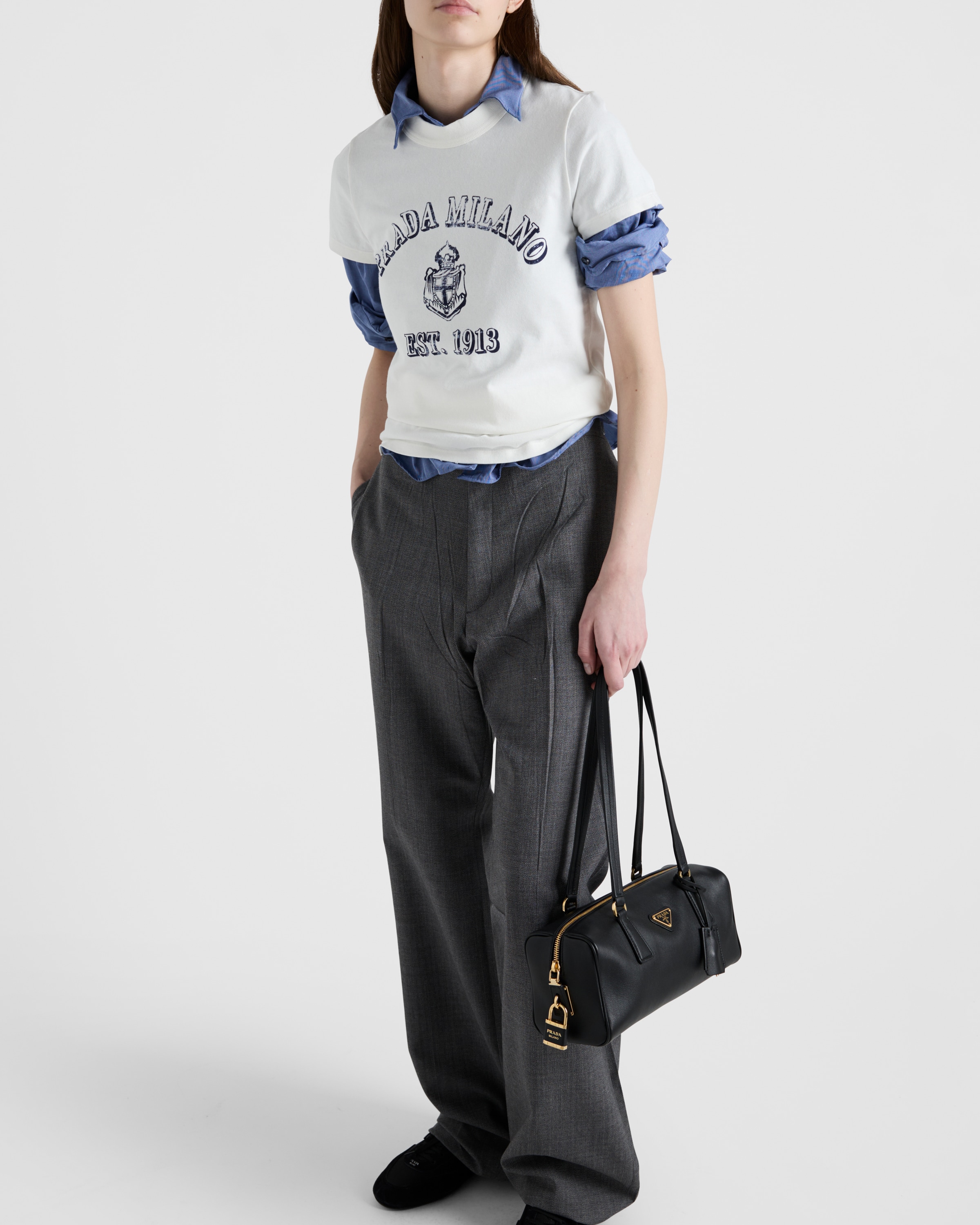 Prada Stamped Logo Crew Neck T-shirt In White