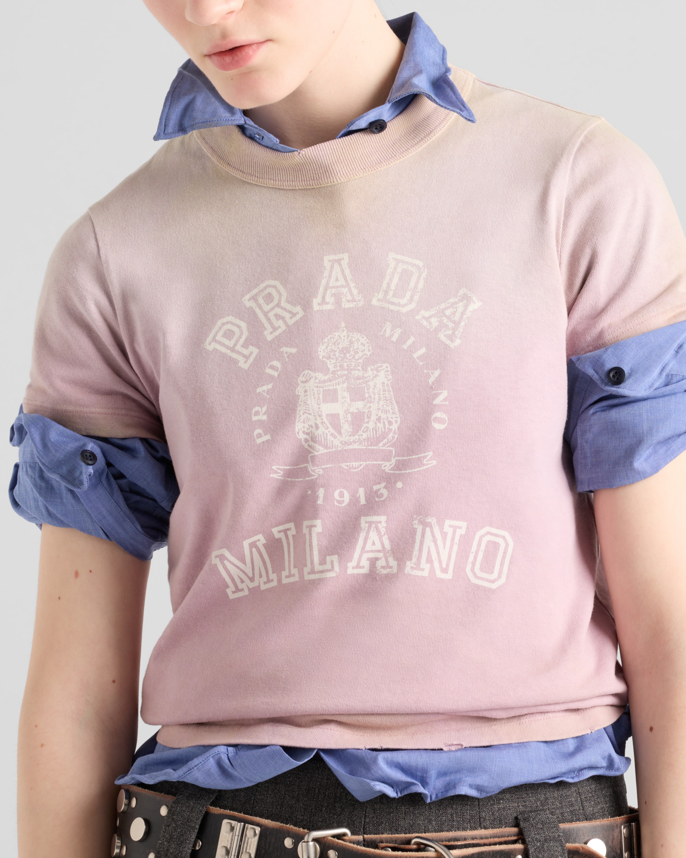 Mauve Printed Jersey T-shirt | PRADA