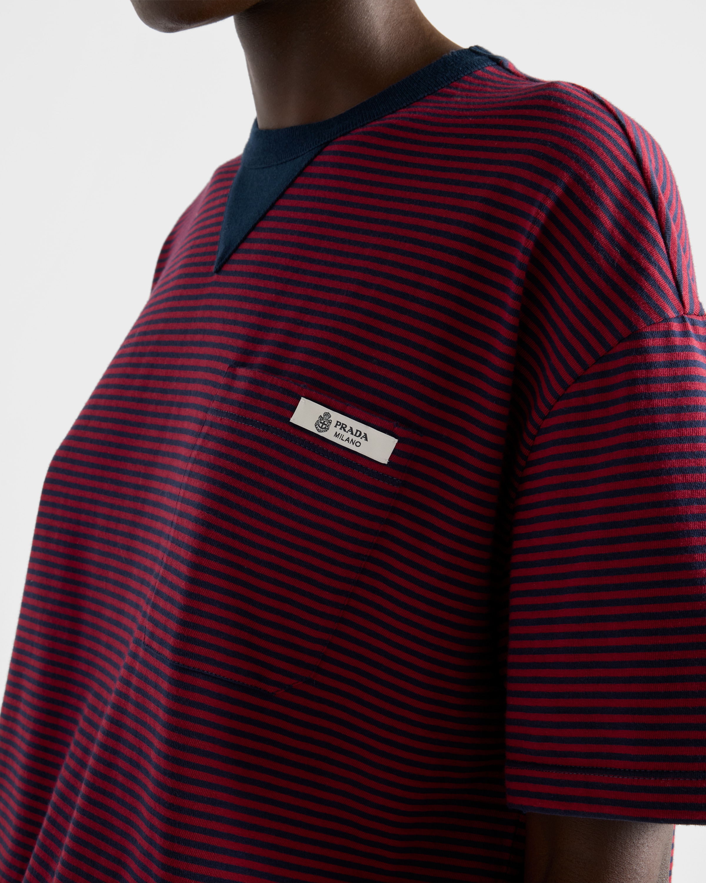 Amaranth/blue Oversized Striped Jersey T-shirt | PRADA