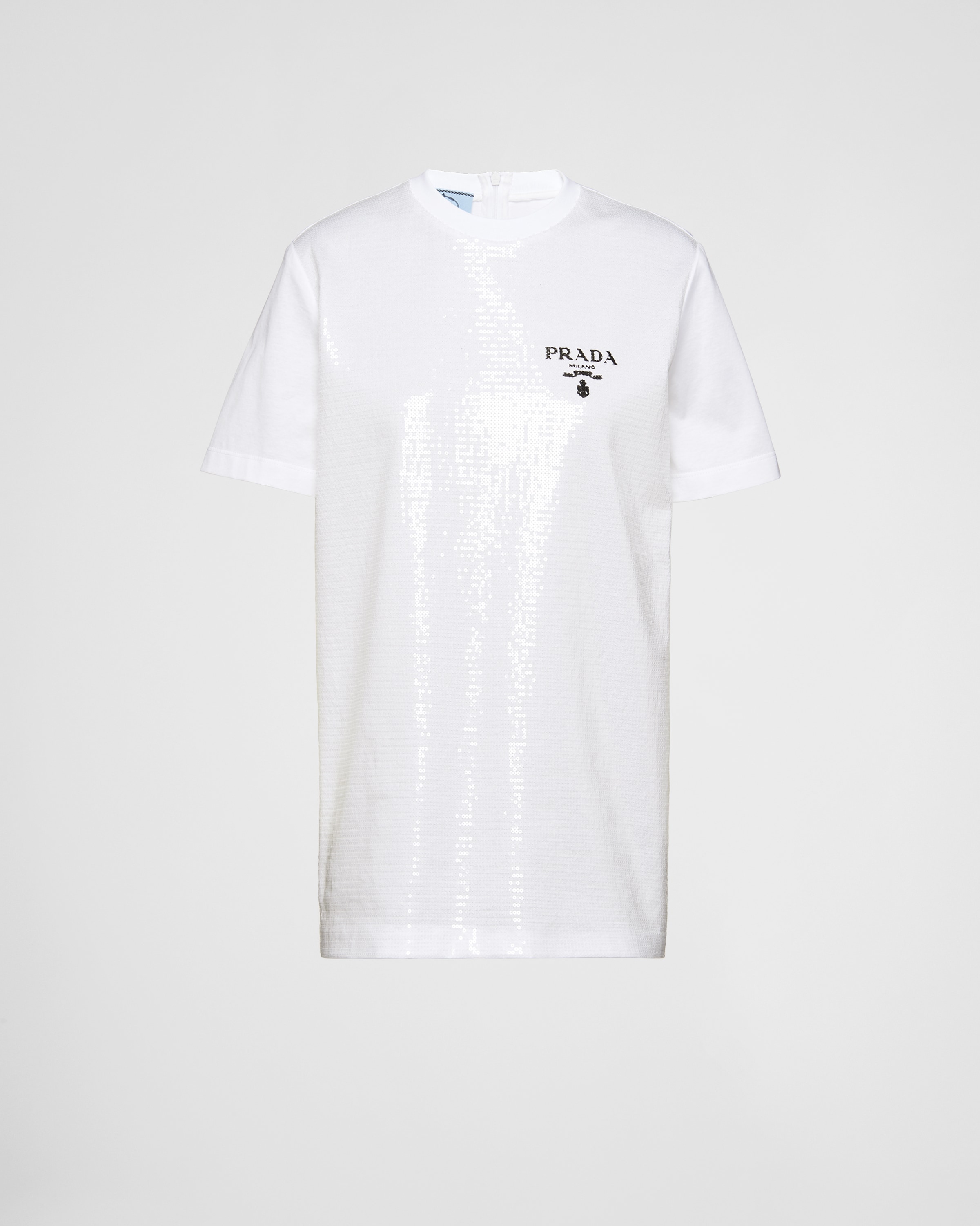 White Embroidered cotton T-shirt | Prada
