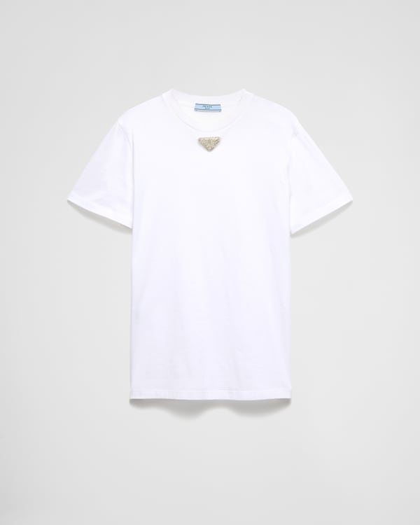PRADA】プラダ ロゴ エンブロイダリー ジャージー Tシャツ