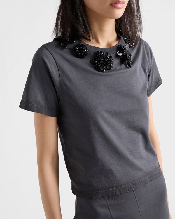 Garment-dyed, distressed jersey T-shirt - Gris Plomo Garment-dyed, distressed jersey T-shirt - Gris Plomo
