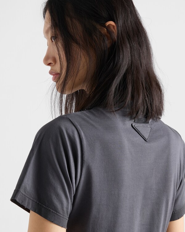 Garment-dyed, distressed jersey T-shirt - Gris Plomo Garment-dyed, distressed jersey T-shirt - Gris Plomo