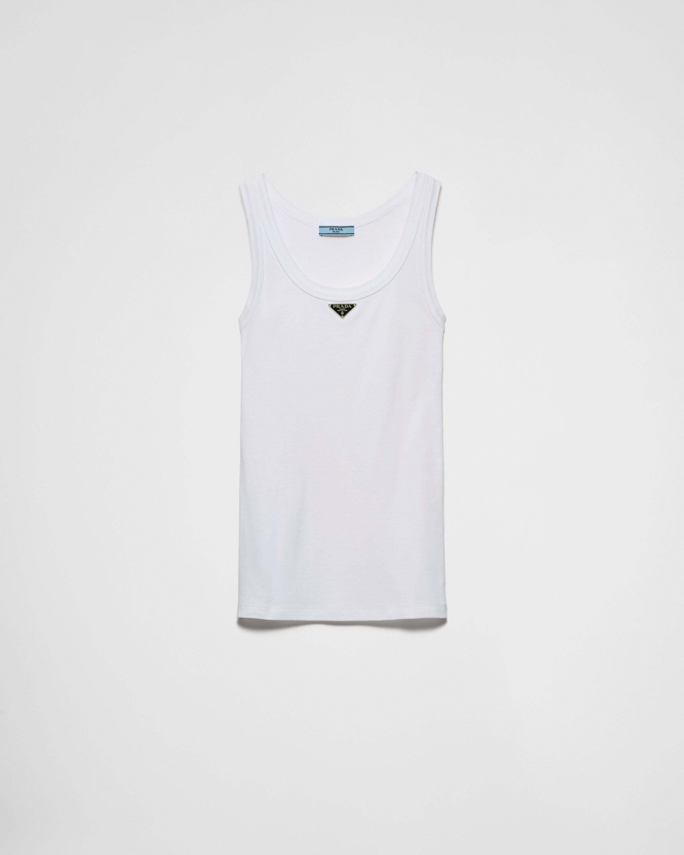 Prada Ribbed Knit Jersey Tank Top, Woman, White, Size 44