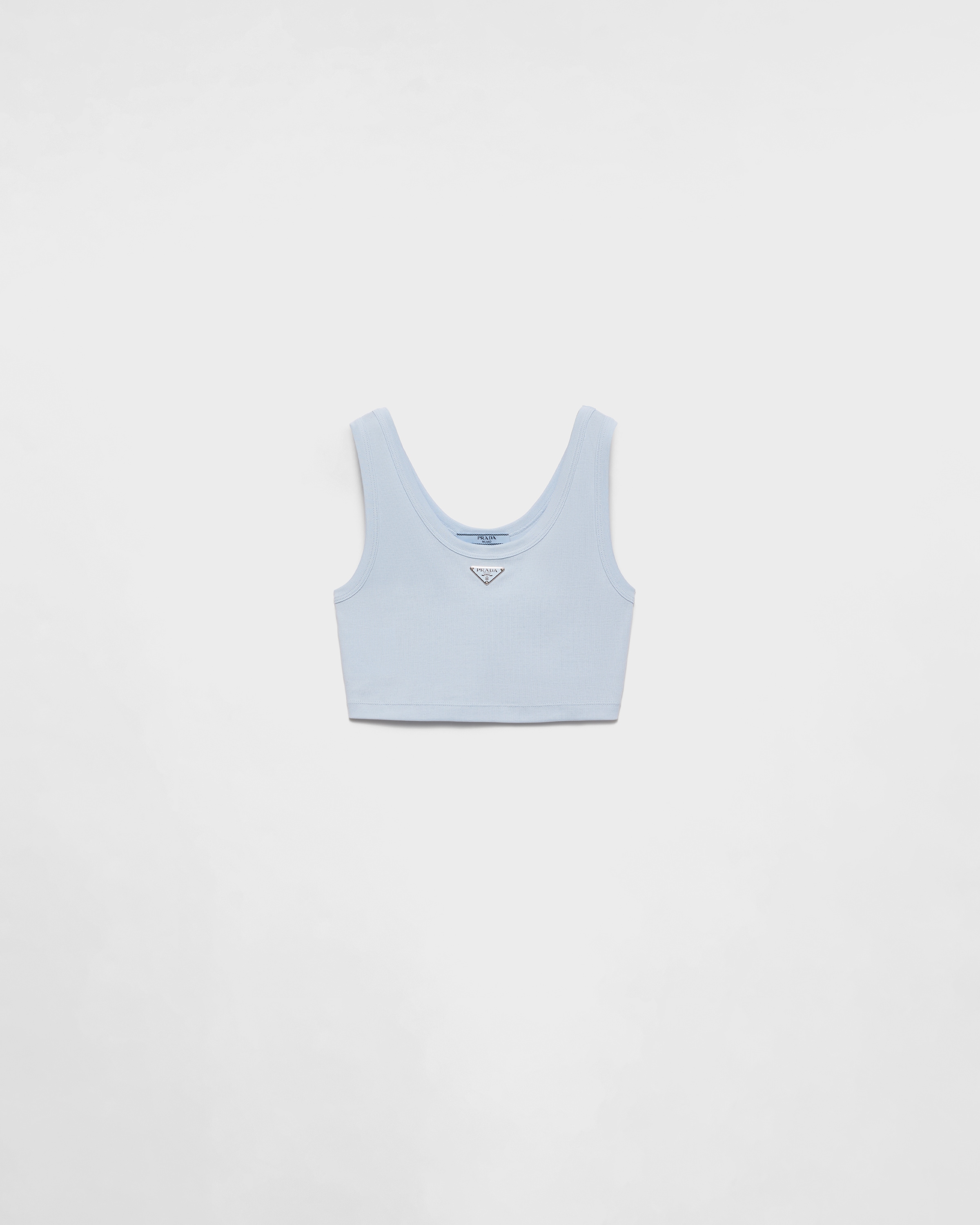 Sky Blue Ribbed knit crop top | PRADA