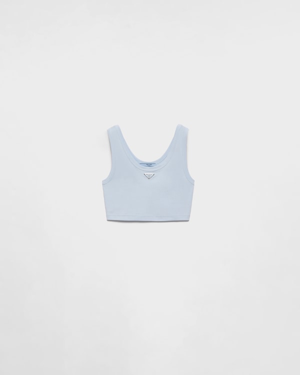 Ribbed knit cotton crop top - Sky Blue Ribbed knit cotton crop top - Sky Blue