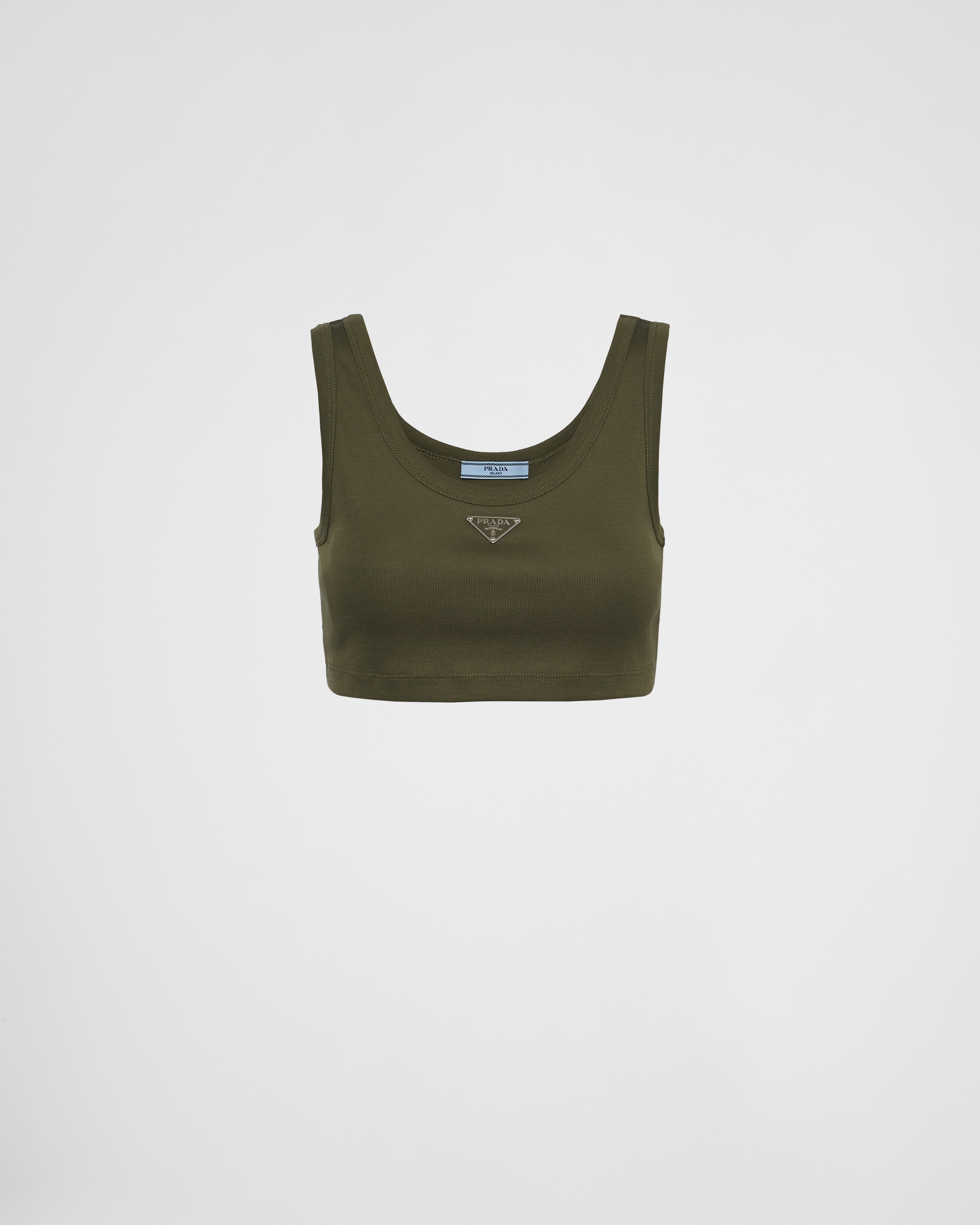 Prada Military Cotton Short Top Women In Camouflage Green