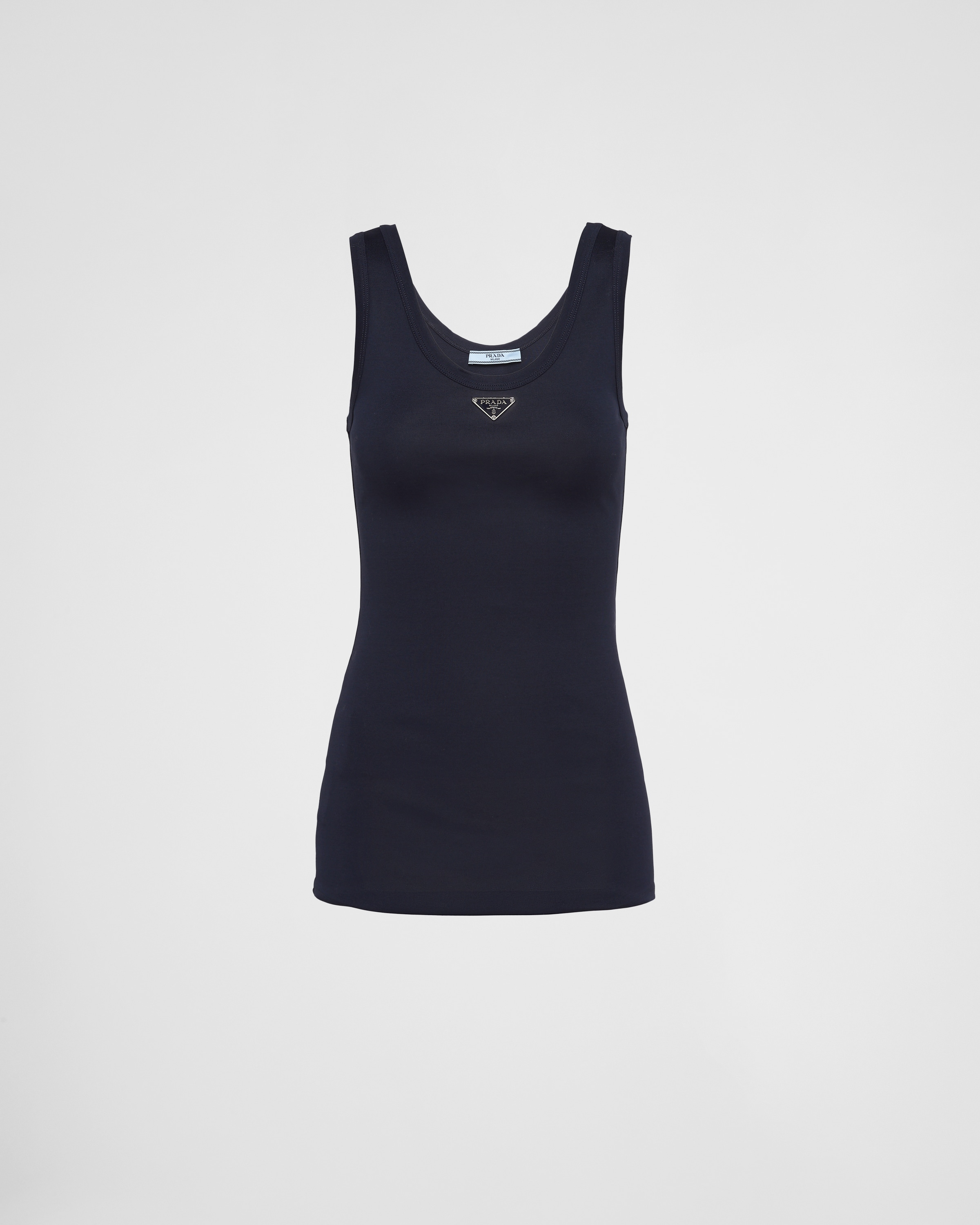 Shop Prada Ribbed Knit Top In Navy