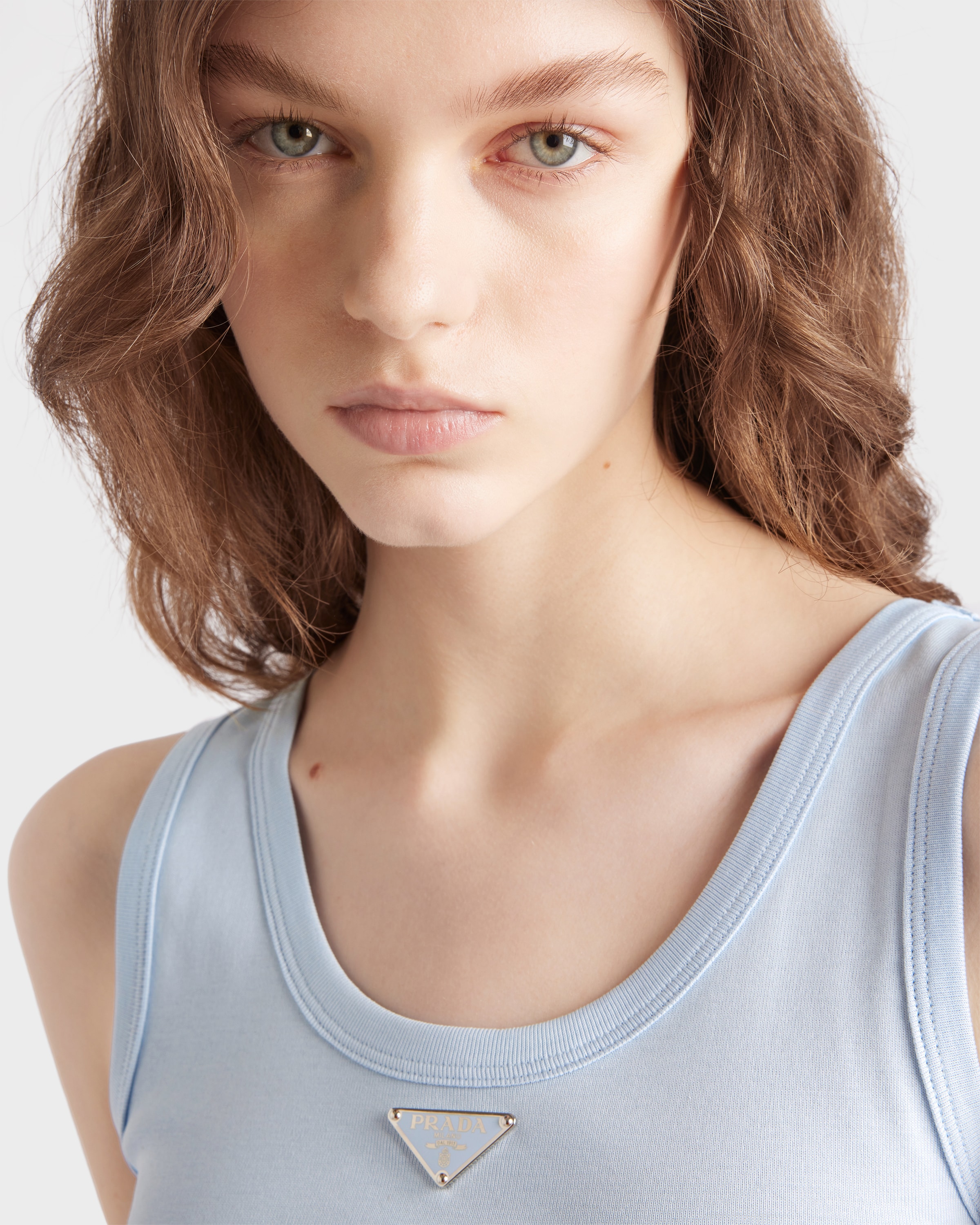 Sky Blue Ribbed Knit Tank Top | PRADA - Japan