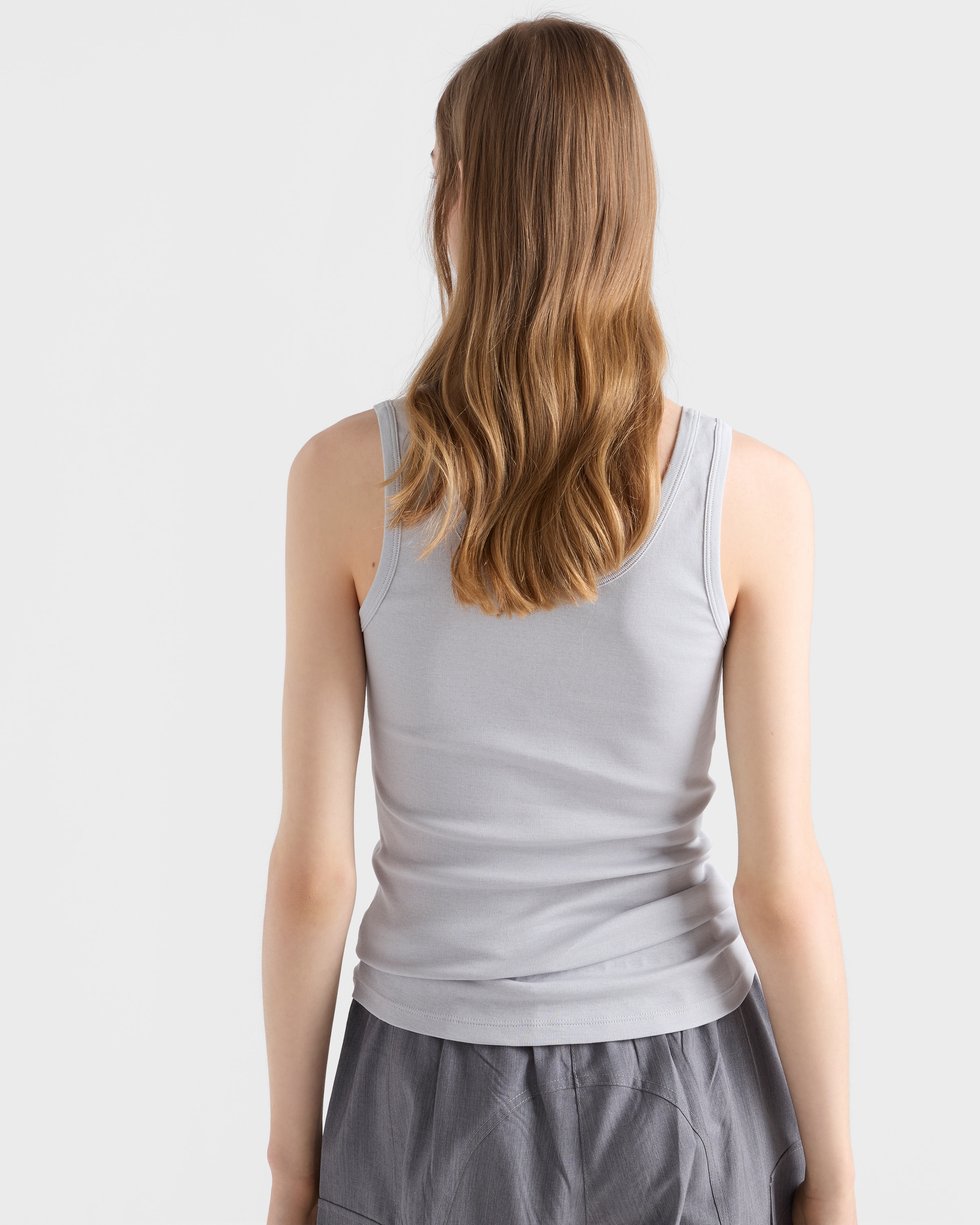 Marble Gray Ribbed Knit Tank Top | PRADA - United States