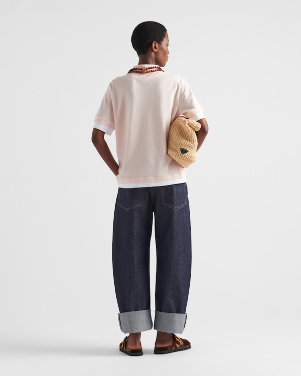 Piqué and jersey polo shirt - Peach Piqué and jersey polo shirt - Peach