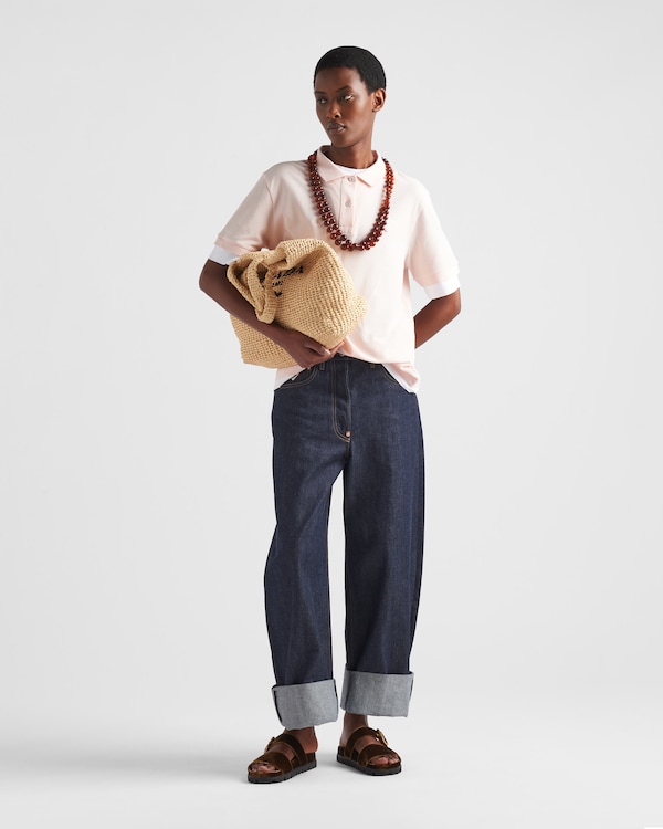 Piqué and jersey polo shirt - Peach Piqué and jersey polo shirt - Peach