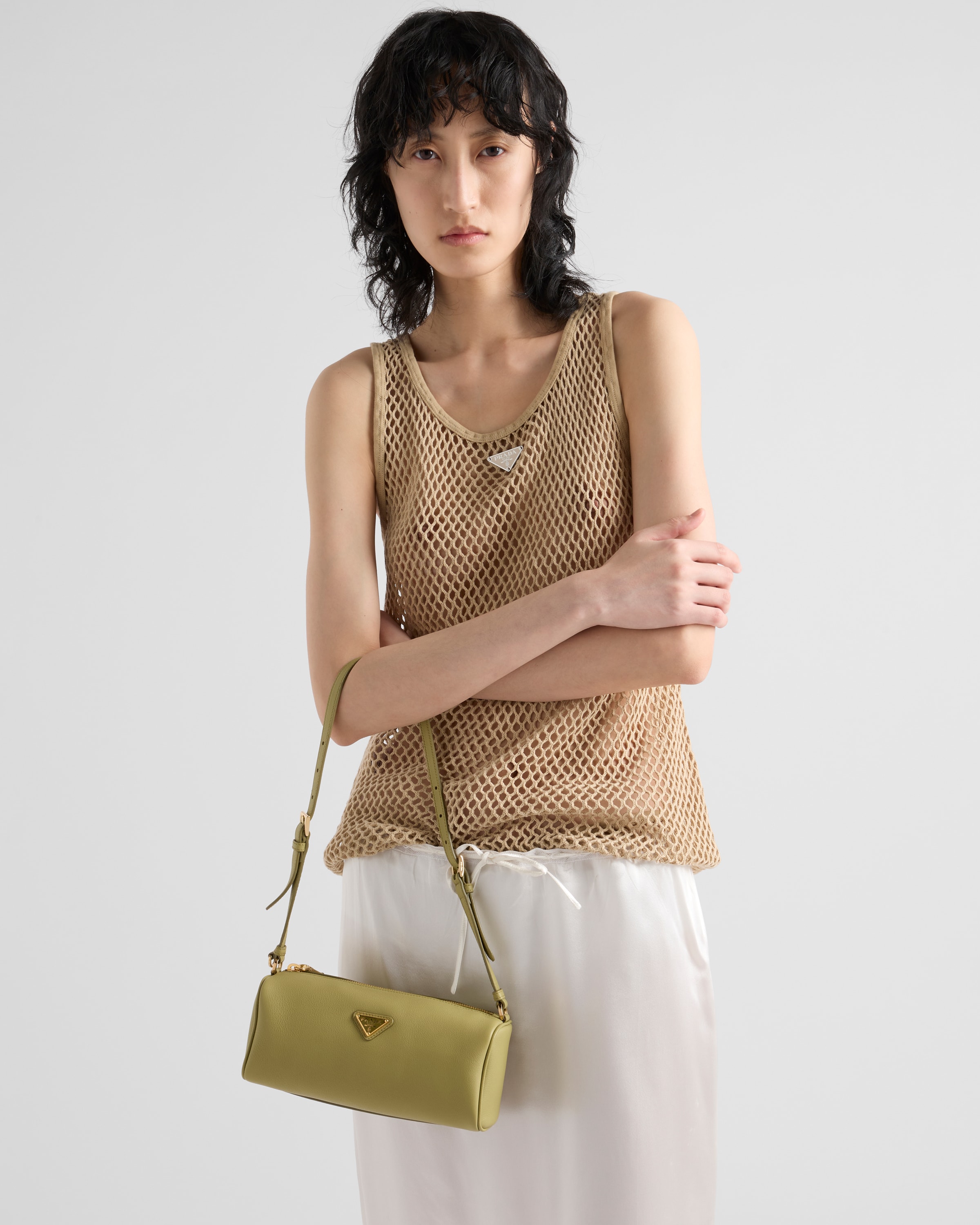 ベージュ ノースリーブ コットン メッシュ トップ | PRADA