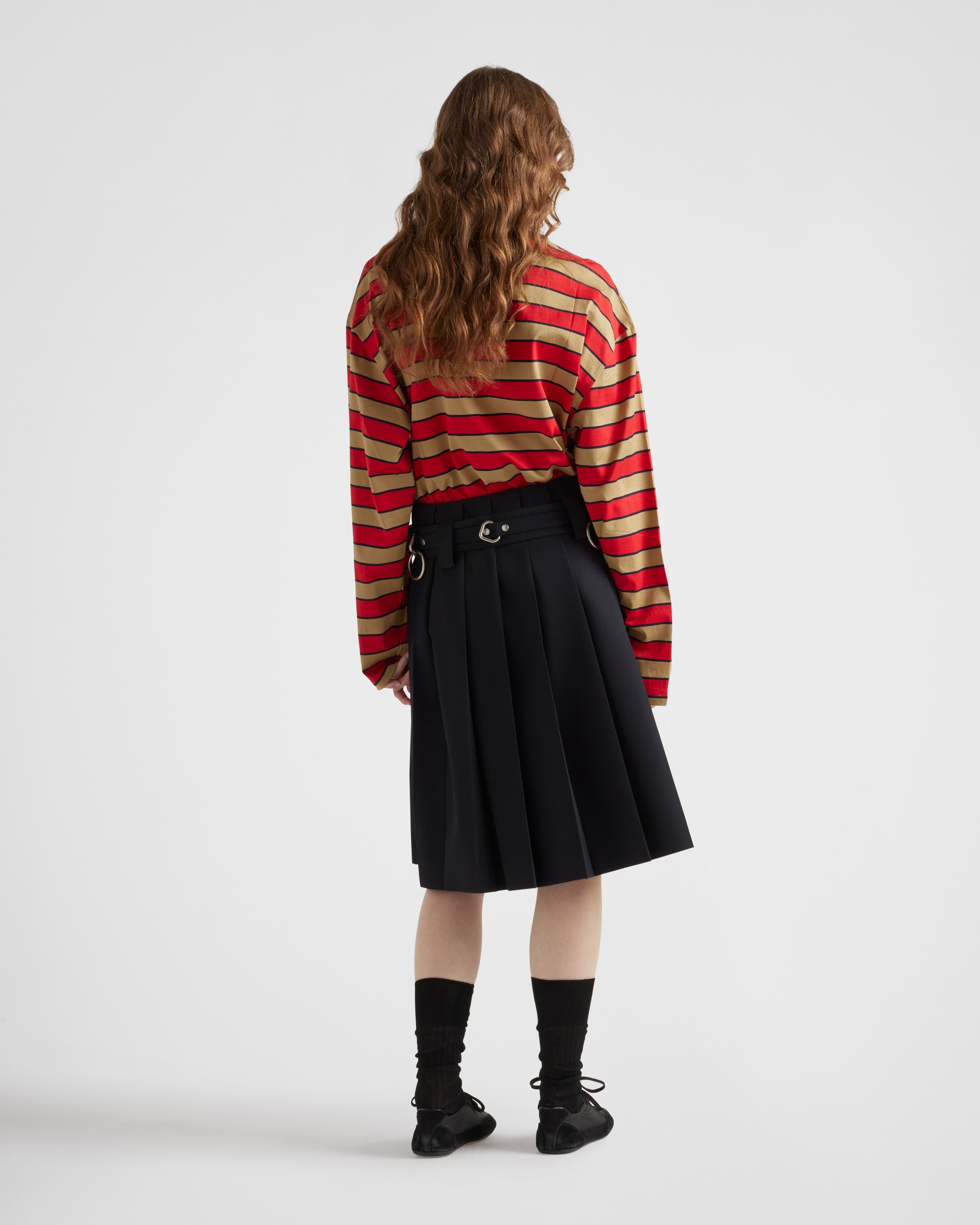 【PRADA】プラダ 長袖 ストライプ ライルコットン Tシャツ キャメル／レッド 長袖 ストライプ ライルコットン Tシャツ | PRADA
