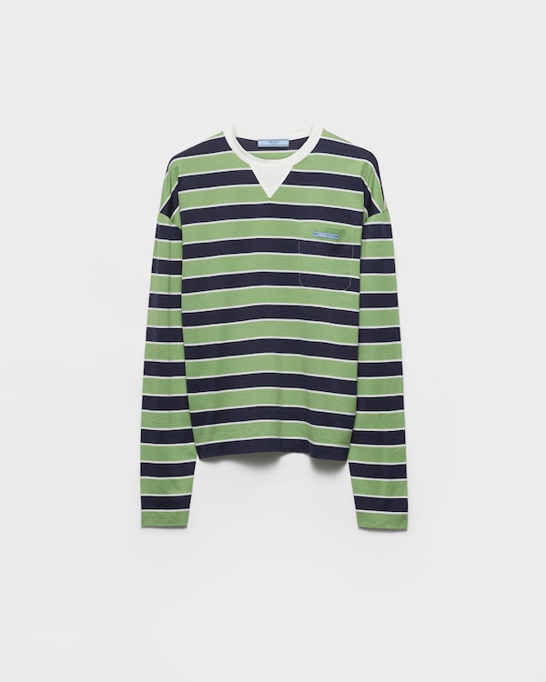 Long-sleeved bayadere striped lisle cotton T-shirt - Blue/Fern Green Long-sleeved bayadere striped lisle cotton T-shirt - Blue/Fern Green
