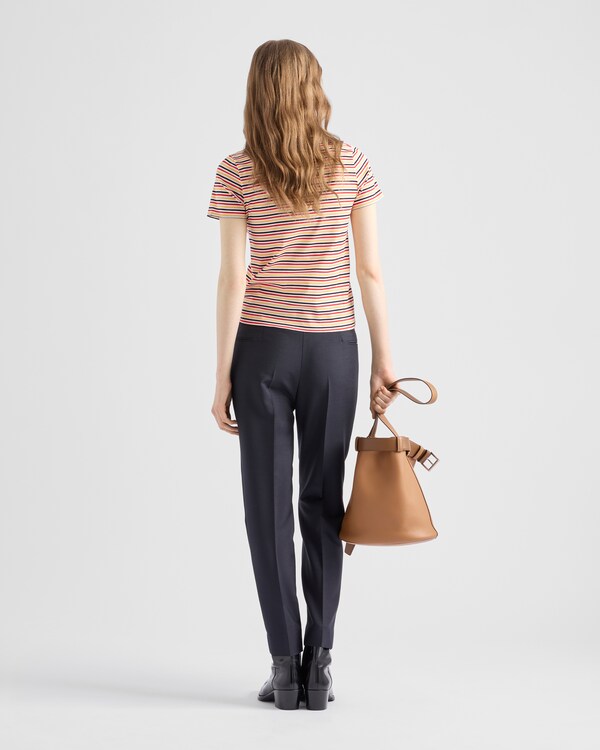 Striped lisle cotton T-shirt - Pomegranate Yellow/Red Striped lisle cotton T-shirt - Pomegranate Yellow/Red