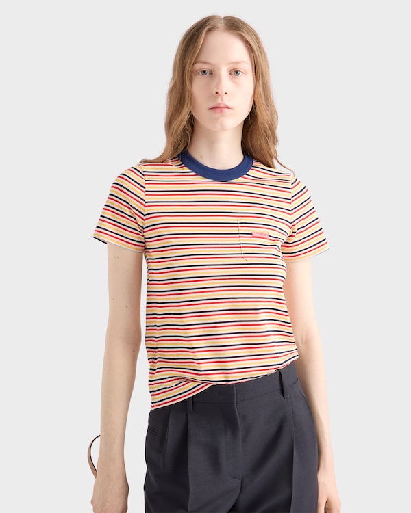 Striped lisle cotton T-shirt - Pomegranate Yellow/Red Striped lisle cotton T-shirt - Pomegranate Yellow/Red