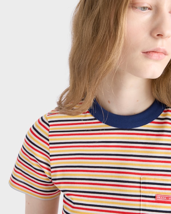 Striped lisle cotton T-shirt - Pomegranate Yellow/Red Striped lisle cotton T-shirt - Pomegranate Yellow/Red