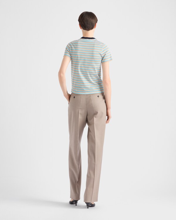 Striped lisle cotton T-shirt - Ivory/Turquoise Striped lisle cotton T-shirt - Ivory/Turquoise