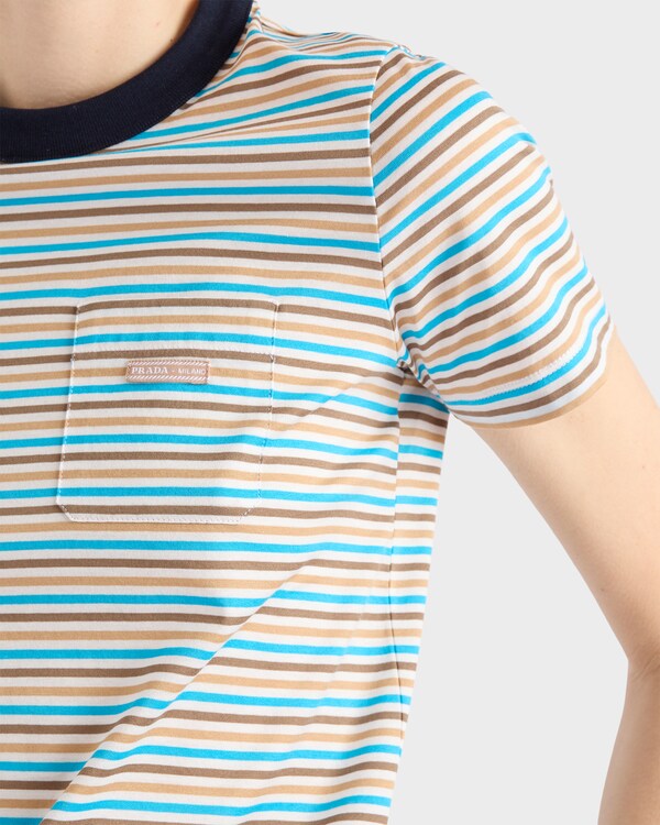 Striped lisle cotton T-shirt - Ivory/Turquoise Striped lisle cotton T-shirt - Ivory/Turquoise