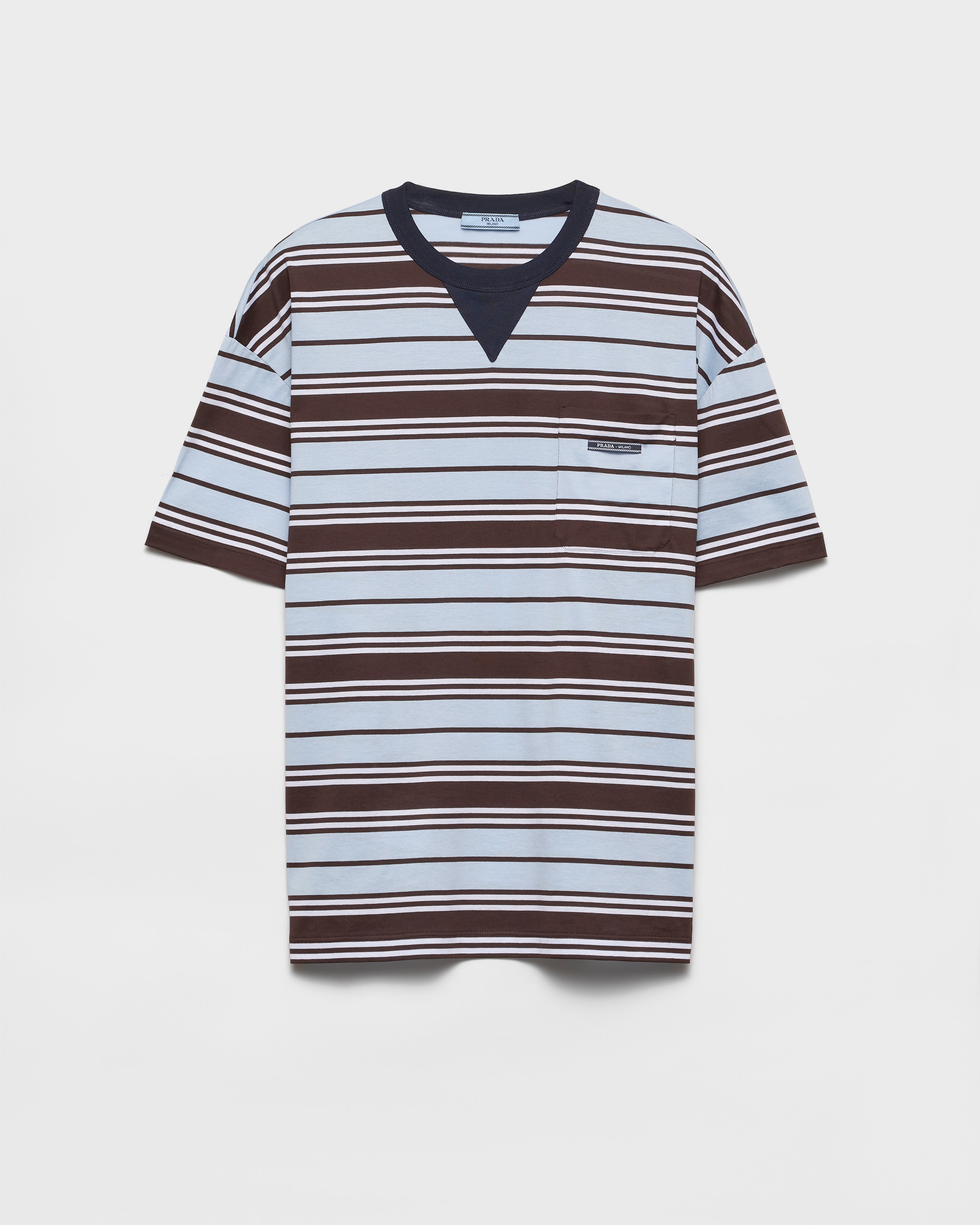 Ebony/Celeste Striped lisle cotton T-shirt | PRADA