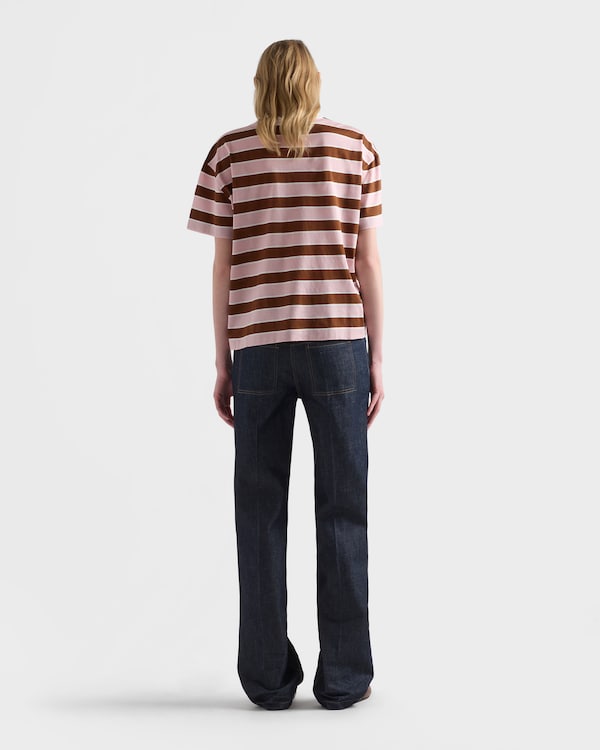 Bayadere striped lisle cotton T-shirt - Alabaster/Tobacco Bayadere striped lisle cotton T-shirt - Alabaster/Tobacco