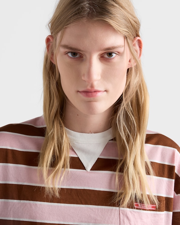 Bayadere striped lisle cotton T-shirt - Alabaster/Tobacco Bayadere striped lisle cotton T-shirt - Alabaster/Tobacco