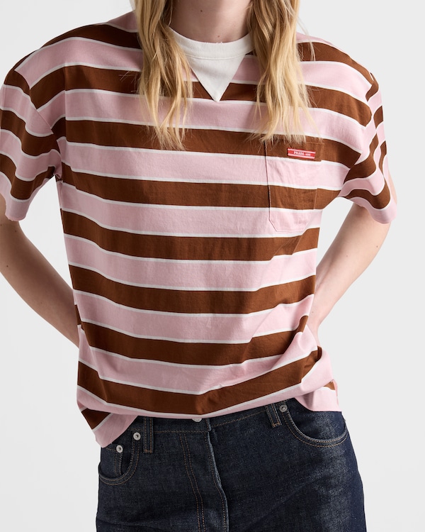 Bayadere striped lisle cotton T-shirt - Alabaster/Tobacco Bayadere striped lisle cotton T-shirt - Alabaster/Tobacco