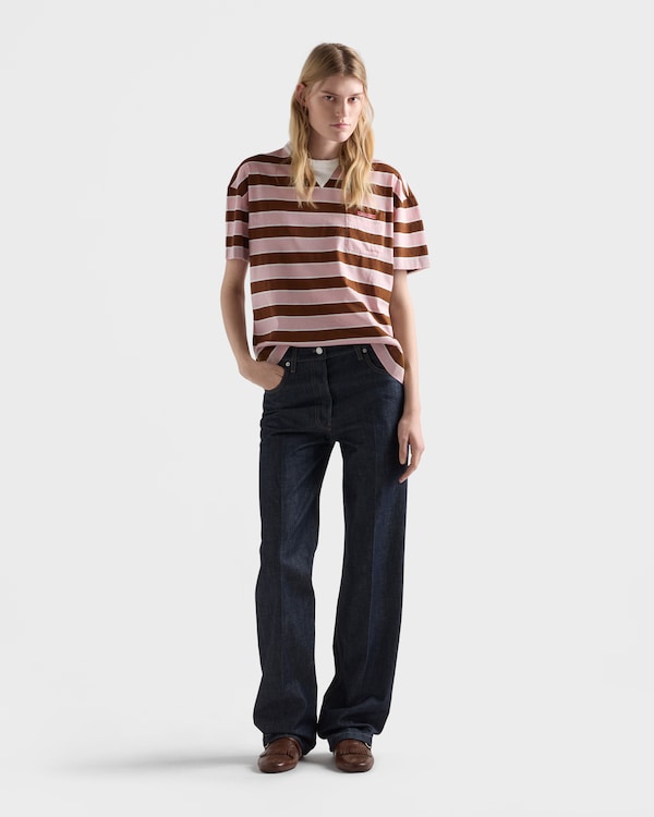 Bayadere striped lisle cotton T-shirt - Alabaster/Tobacco Bayadere striped lisle cotton T-shirt - Alabaster/Tobacco