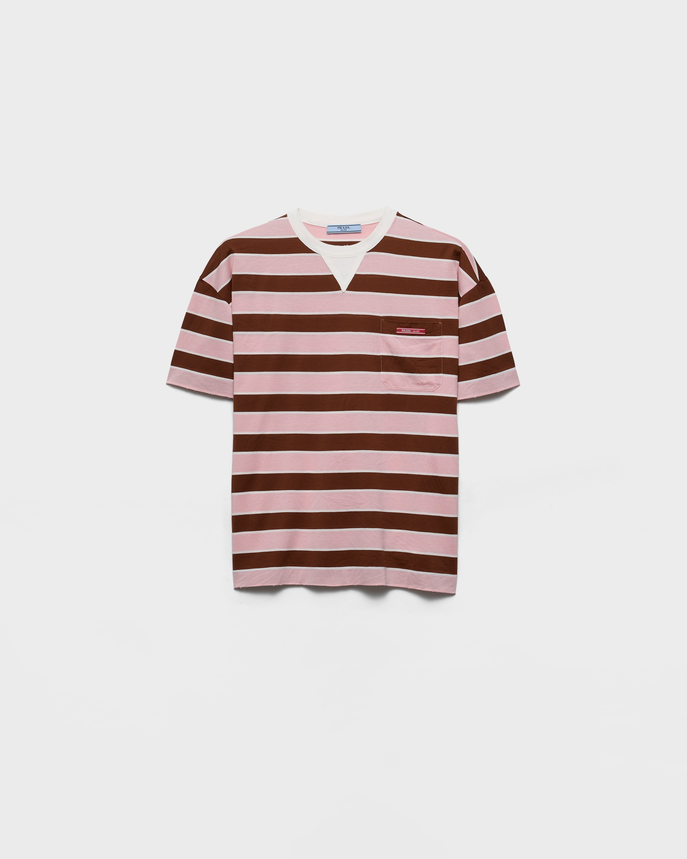 Alabaster/tobacco Bayadere Striped Lisle Cotton T-shirt | PRADA