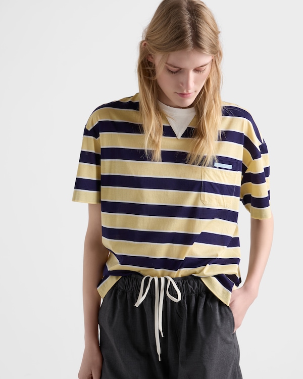 Bayadere striped lisle cotton T-shirt - Blue/Cream Bayadere striped lisle cotton T-shirt - Blue/Cream