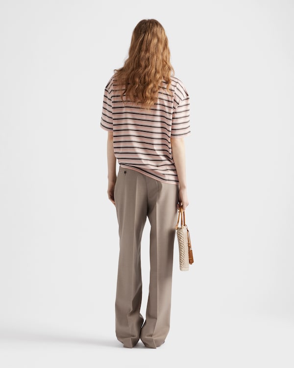 Striped lisle cotton T-shirt - Peach Striped lisle cotton T-shirt - Peach