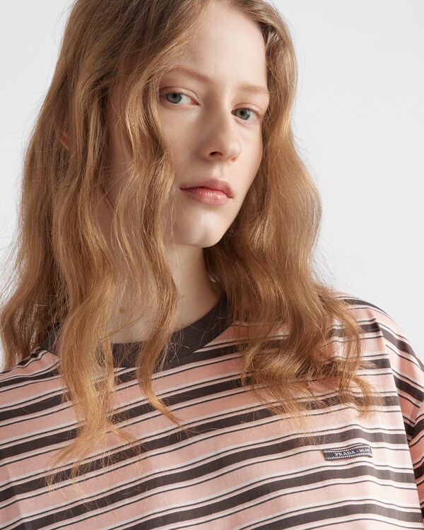 Striped lisle cotton T-shirt - Peach Striped lisle cotton T-shirt - Peach