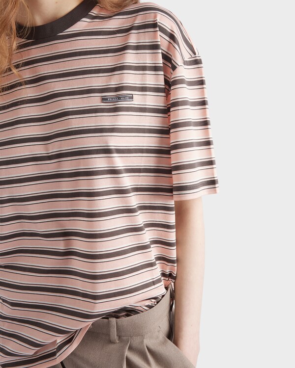 Striped lisle cotton T-shirt - Peach Striped lisle cotton T-shirt - Peach