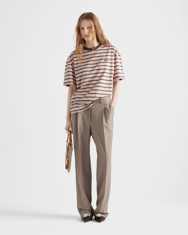 Striped lisle cotton T-shirt - Peach Striped lisle cotton T-shirt - Peach