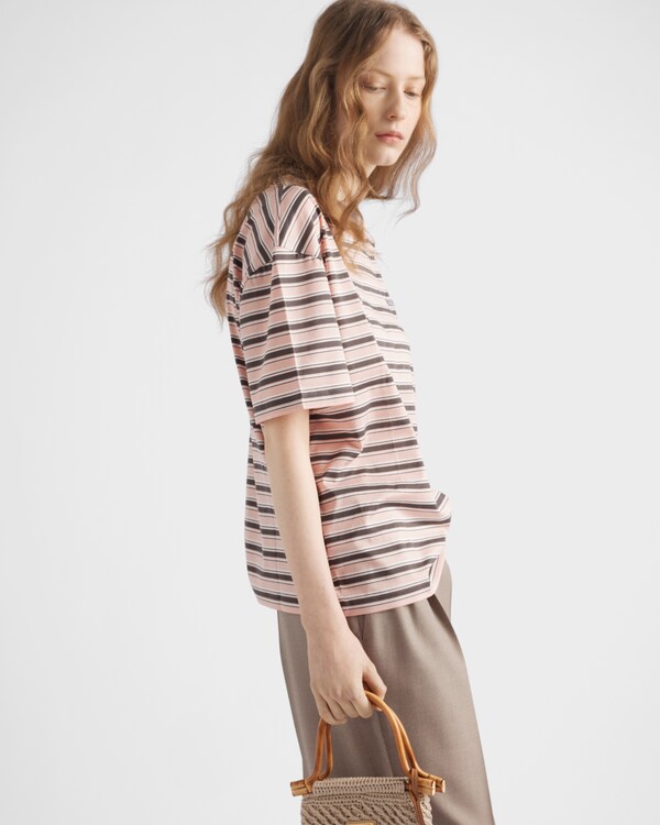 Striped lisle cotton T-shirt - Peach Striped lisle cotton T-shirt - Peach