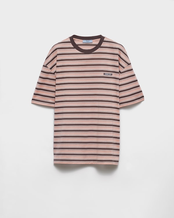 Striped lisle cotton T-shirt - Peach Striped lisle cotton T-shirt - Peach