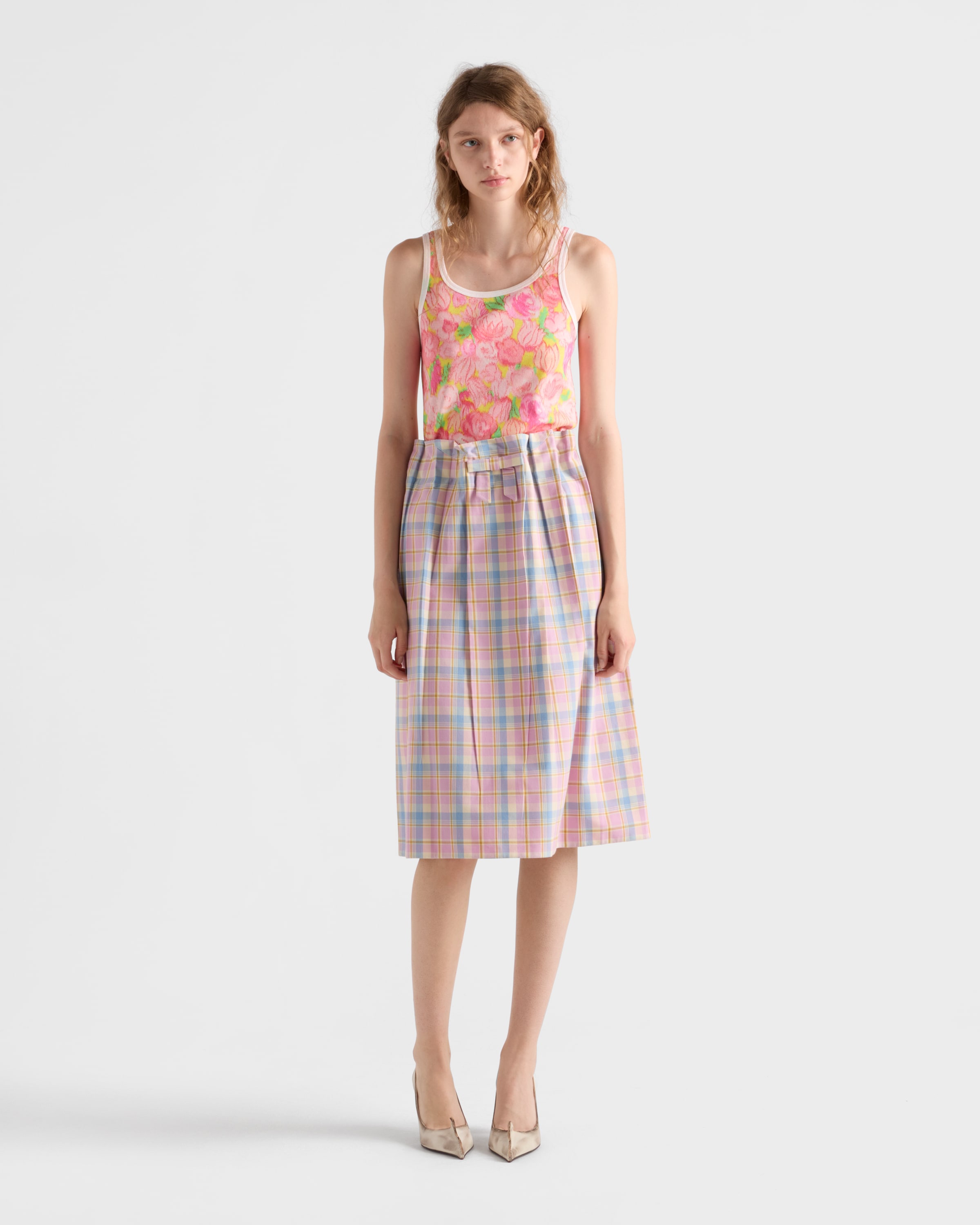 Prada Bedrucktes Tanktop Aus Baumwoll-rippstrick In Pink