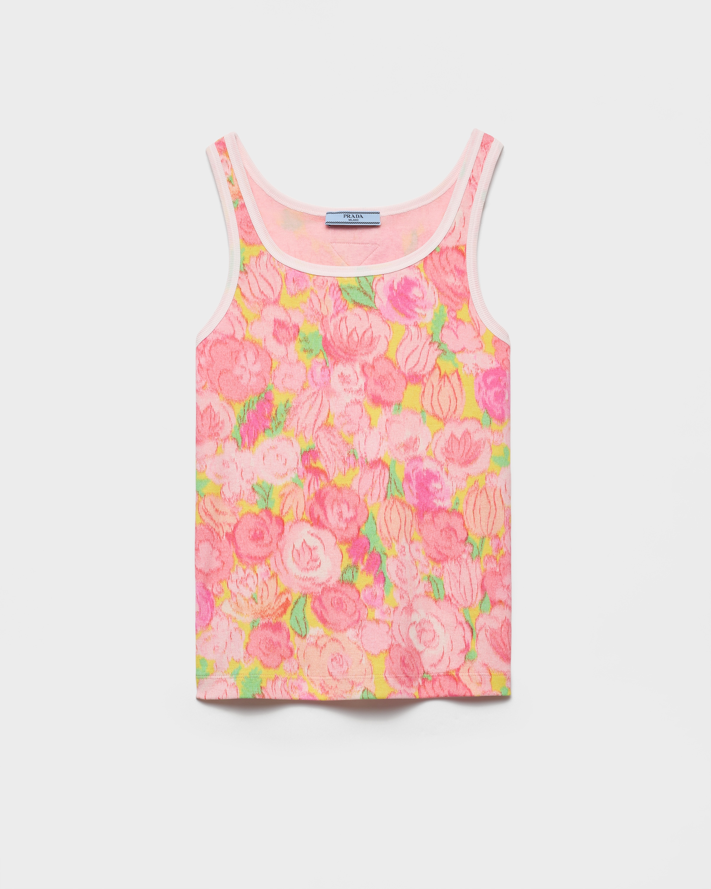 Prada Bedrucktes Tanktop Aus Baumwoll-rippstrick In Pink