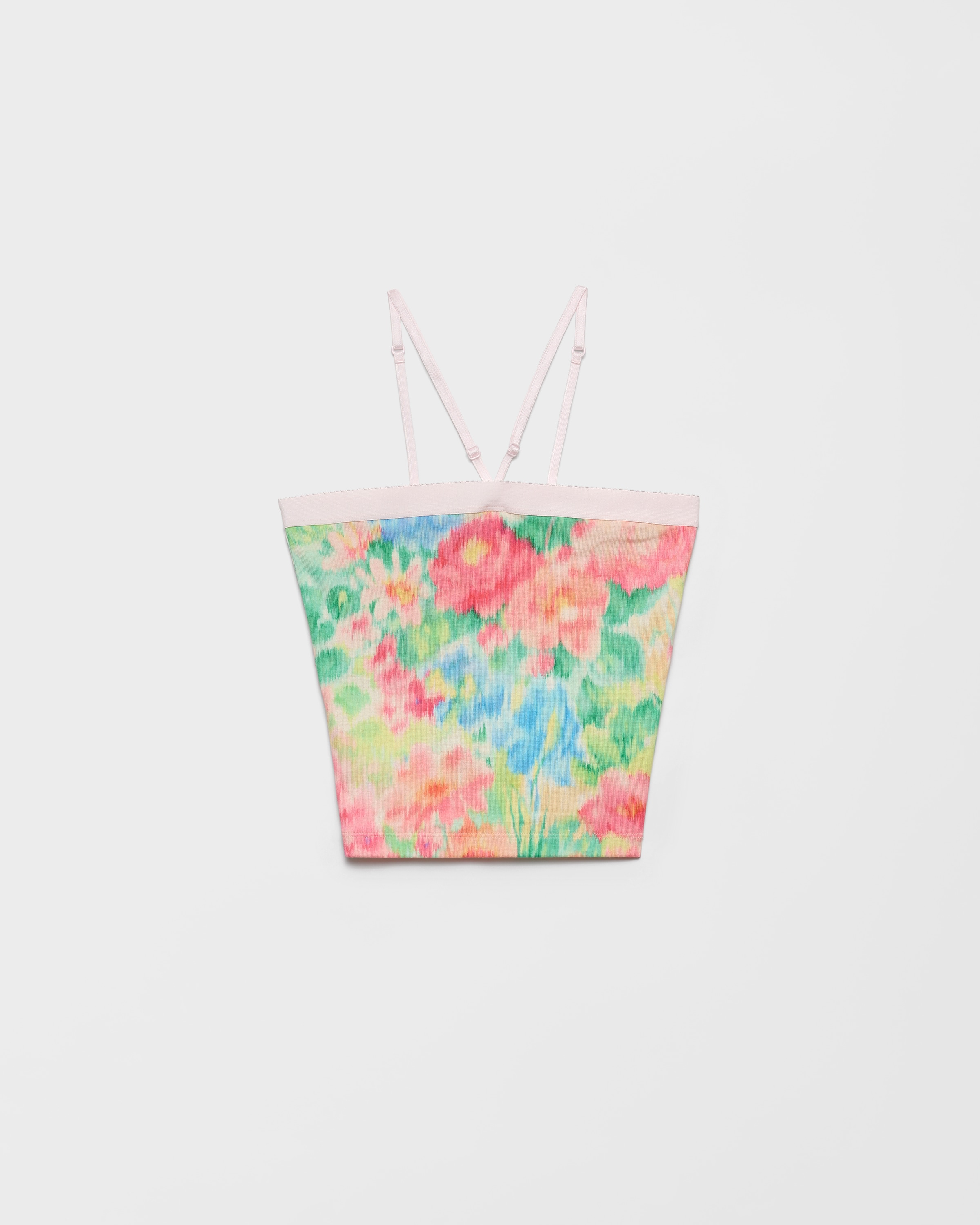 Prada Ribbed Knit Cotton Top With Floral Print In Multi