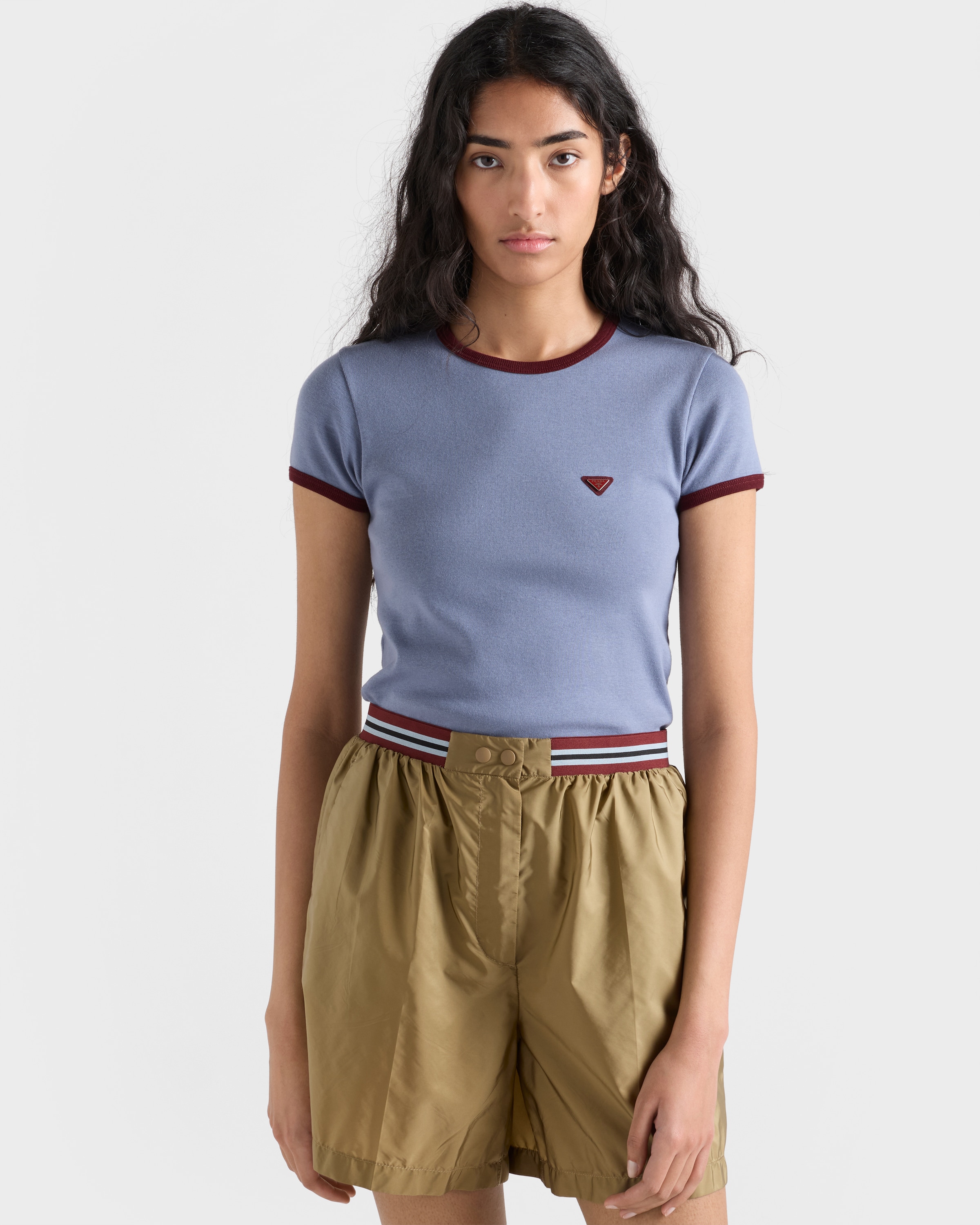 Aviator blue/Burgundy Cotton T-shirt | PRADA - United States