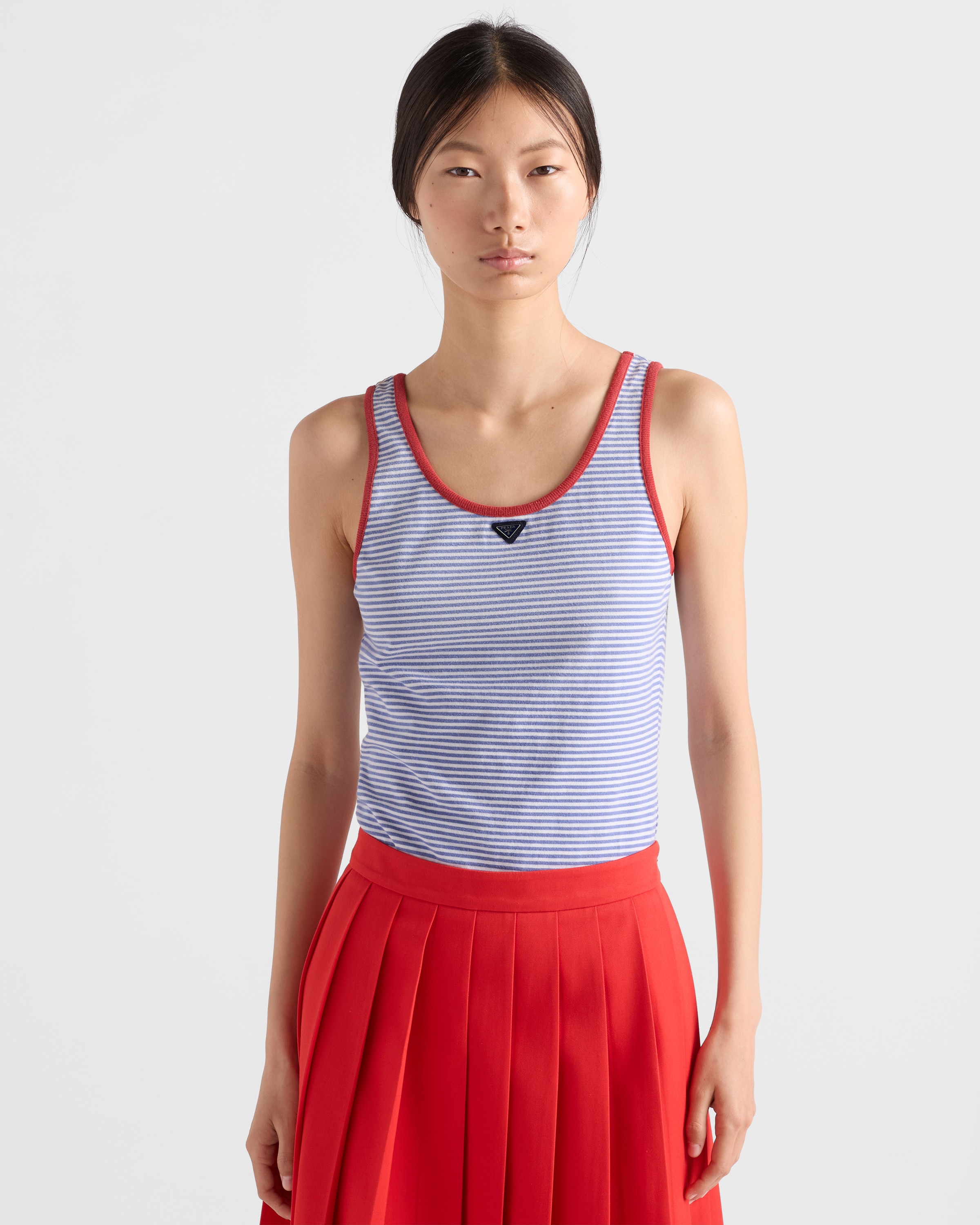 Periwinkle/Red Striped cotton jersey tank top | PRADA - United States