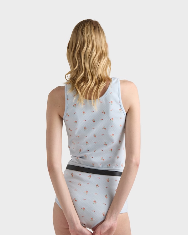 Bouquet print ribbed knit tank top - Sky Blue Bouquet print ribbed knit tank top - Sky Blue